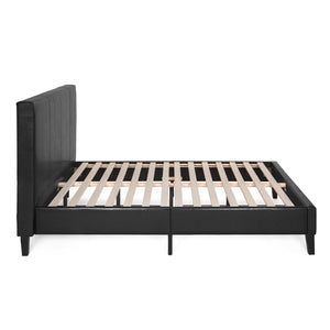 Modern Faux Leather Platform Bed Frame w/ Wooden Slats