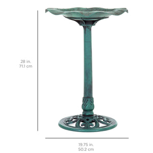 Lily Leaf Pedestal Bird Bath Decoration Accent w/ Floral Accents