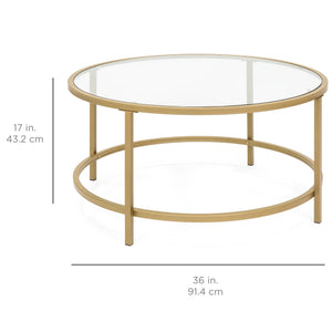 Round Tempered Glass Coffee Table w/ Steel Frame - 36in