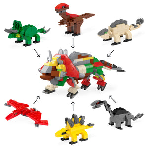 12-Piece 6-in-1 Kids Dinosaur Building Brick Set - Multicolor