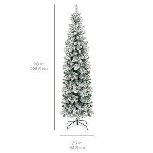 Snow Flocked Artificial Pencil Christmas Tree w/ Stand