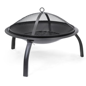 22in Folding Steel Fire Pit Bowl w/ Mesh Cover, Poker