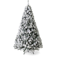 Load image into Gallery viewer, Snow Flocked Hinged Artificial Pine Christmas Tree w/ Metal Stand
