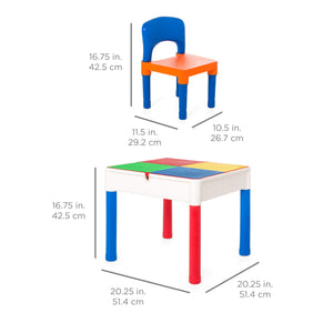 3-in-1 Kids Building Block Activity Play Table Set w/ Storage, 2 Chairs