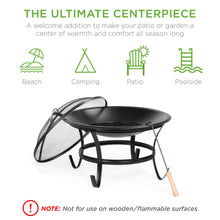 Load image into Gallery viewer, Steel Outdoor Patio Fire Pit Bowl w/ Screen Cover, Poker - 22in
