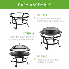 Load image into Gallery viewer, Steel Outdoor Patio Fire Pit Bowl w/ Screen Cover, Poker - 22in
