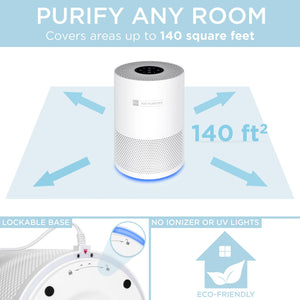 Air Purifier w/ True HEPA Filter, 3-Speed Fan, Timer, Sleep Mode, Child Lock