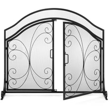Load image into Gallery viewer, Single Panel 43x37in  Wrought Iron Mesh Fireplace Screen w/ Magnetic Doors
