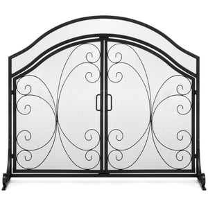 Single Panel 43x37in  Wrought Iron Mesh Fireplace Screen w/ Magnetic Doors