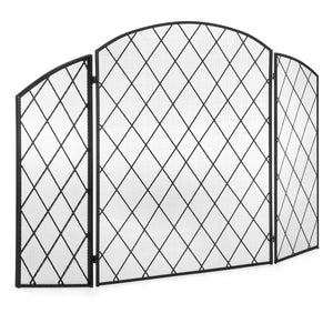 3-Panel 50x30in Wrought Iron Mesh Fireplace Screen Spark Guard Gate
