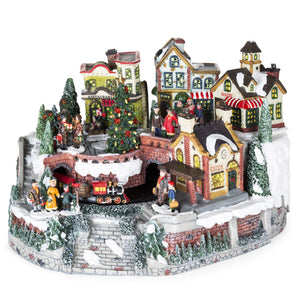 12in Pre-Lit Hand-Painted Tabletop Christmas Village Set w/ Rotating Train