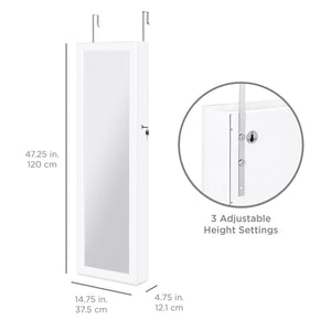 Door/Wall Mount Mirror Jewelry Cabinet Armoire w/ Inside Mirror, LED Lights