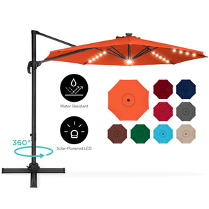 360-Degree LED Cantilever Offset Patio Umbrella w/ Tilt, 10ft