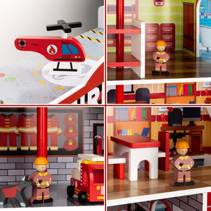32in Kids 3-Story Model Fire Station Play Set Toy w/ 2 Vehicles, Accessories