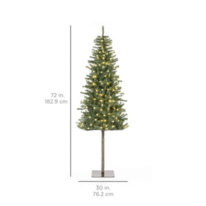 Pre-Lit Artificial Alpine Slim Pencil Christmas Tree w/ LED Lights, Stand