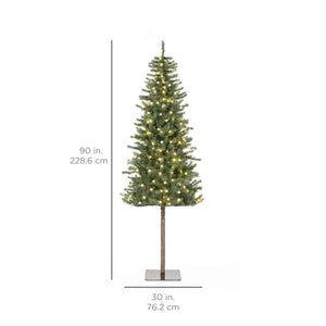 Pre-Lit Artificial Alpine Slim Pencil Christmas Tree w/ LED Lights, Stand