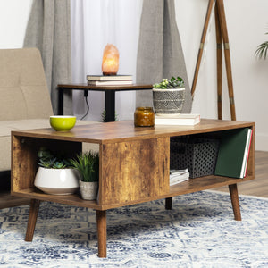 Wooden Mid-Century Modern Retro  Coffee Accent Table w/ Open Storage Shelf
