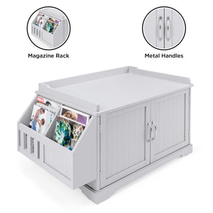 Large Wooden Cat Litter Box Enclosure Cabinet & Side Table w/ Magazine Rack