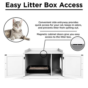 Large Wooden Cat Litter Box Enclosure Cabinet & Side Table w/ Magazine Rack