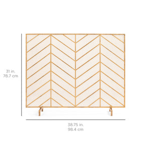 38x31in Single Panel Iron Chevron Fireplace Screen w/ Antique Gold Finish
