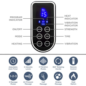Air Compression Shiatsu Calf & Foot Therapeutic Massager w/ Heat, Rollers