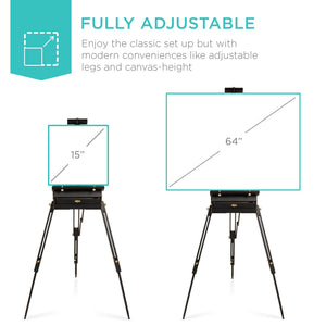Portable Folding French Style Easel Tripod Stand w/ Drawer, Palette