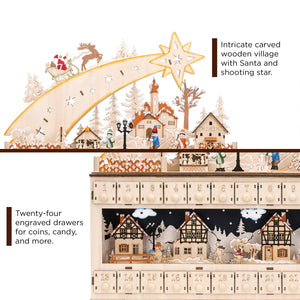 Wooden Christmas Shooting Star Advent Calendar w/ LED Light Background