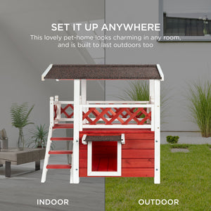 2 Story Fir Wood All-Weather Pet House for Indoor, Outdoor