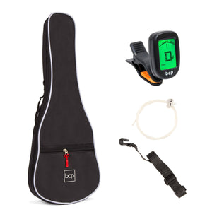 23in Acoustic Concert Sapele Ukulele Starter Kit w/ Gig Bag, Strap, Tuner