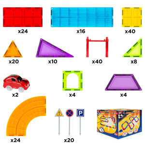 212-Piece Kids Magnetic Tile Car Race Track STEM Building Toy Set w/ 2 Cars