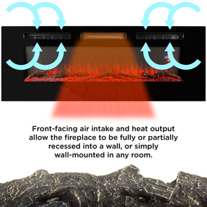 1500W Electric Fireplace Recessed and Wall Mounted w/ Remote, Logs, Crystals