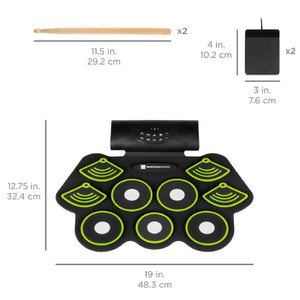 9 Pad Roll Up Bluetooth Electric Drum Set w/ Headphone Jack, Speaker, Pedal