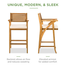 Load image into Gallery viewer, Set of 2 Outdoor Acacia Wood Bar Stools Chairs w/ Weather-Resistant Cushions
