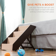 Load image into Gallery viewer, Foldable Adjustable, Non-Slip Wide Wooden Carpeted Pet Step Stairs
