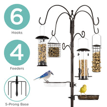 Load image into Gallery viewer, Bird Feeding Station, 6-Hook Steel Multi-Feeder Stand w/ 4 Bird Feeders, 89in
