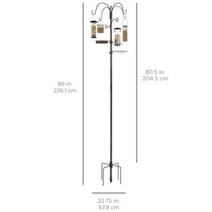 Bird Feeding Station, 6-Hook Steel Multi-Feeder Stand w/ 4 Bird Feeders, 89in