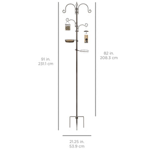 91in 4-Hook Bird Feeding Station, Steel Multi-Feeder Stand w/ 2 Bird Feeders