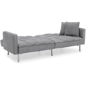 Convertible Linen Tufted Futon w/ 2 Plush Pillows, Split-Back Design