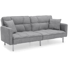 Load image into Gallery viewer, Convertible Linen Tufted Futon w/ 2 Plush Pillows, Split-Back Design
