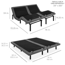 Load image into Gallery viewer, Split King Size Adjustable Bed Base with Massage, Remote, USB Ports
