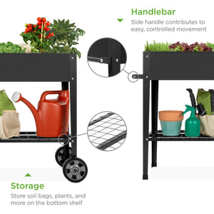 Elevated Ergonomic Mobile Raised Metal Garden Planter w/ Wheels - 38x16x32in