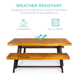 3-Piece Indoor Outdoor Acacia Wood Dining Table