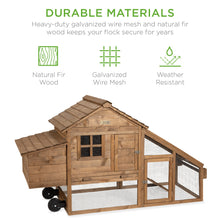 Load image into Gallery viewer, Mobile Wood Chicken Coop w/ Wheels, 2 Doors, Nest Box, UV Panel - 70in
