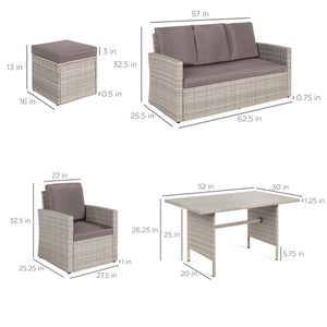 7-Seater Conversational Wicker Dining Table, Outdoor Patio Furniture Set