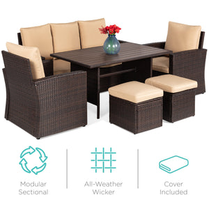 7-Seater Conversational Wicker Dining Table, Outdoor Patio Furniture Set