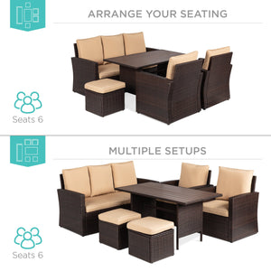 7-Seater Conversational Wicker Dining Table, Outdoor Patio Furniture Set