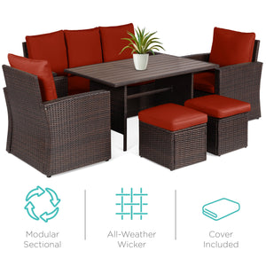 7-Seater Conversational Wicker Dining Table, Outdoor Patio Furniture Set