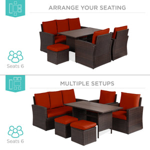 7-Seater Conversational Wicker Dining Table, Outdoor Patio Furniture Set