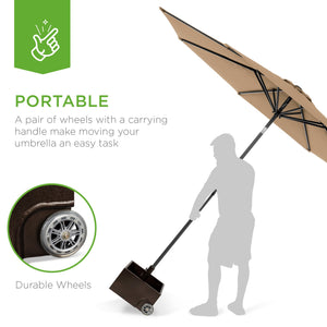 Portable Steel Umbrella Base Stand Up to 150 lbs w/ Fillable Planter, Wheels