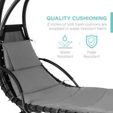 Load image into Gallery viewer, Hanging Curved Chaise Lounge Chair w/ Built-In Pillow, Removable Canopy
